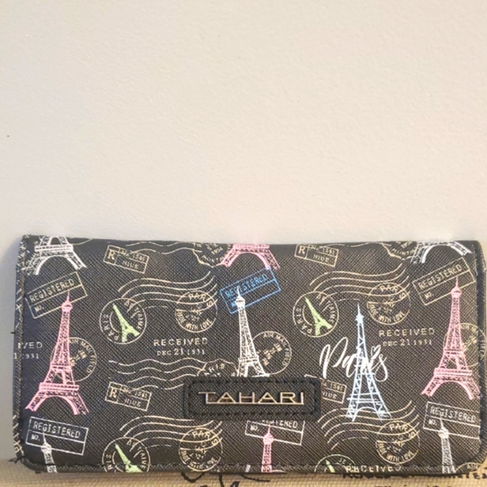 Tahari Black Wallet with Eiffel Tower Design